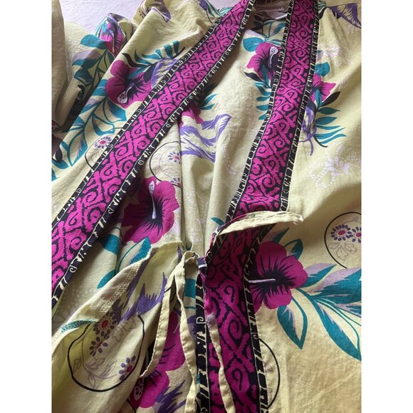 Soft Surroundings Womens Sz XS Kimono Wrap Dress or Robe Cotton Tropical Green - Picture 4 of 8